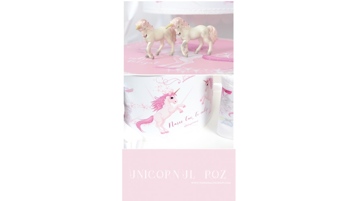 Trusou de  botez cu unicorni roz pentru fete, set complet biserica, Unicornul Roz 5
